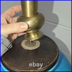 Frederick Cooper Vintage Large Blue Ceramic Lamp Unique Rare Metal Wood Base