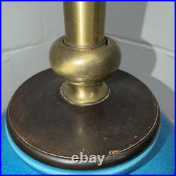 Frederick Cooper Vintage Large Blue Ceramic Lamp Unique Rare Metal Wood Base