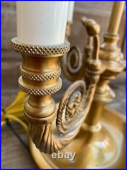 French Bouillotte Style Table Lamp Vintage 3 Candlestick Brass Finish NO Shade