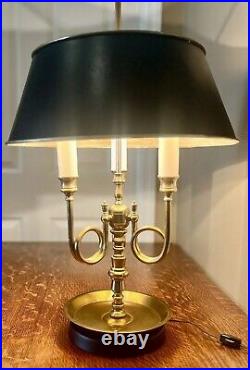French Horn Bouillotte Table Lamp Brass Candlestick 3 Way Lt Black/Gold MCM