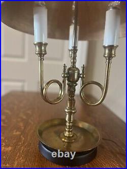 French Horn Bouillotte Table Lamp Brass Candlestick 3 Way Lt Black/Gold MCM