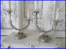 GORGEOUS Old Vintage PAIR Girandole TABLE LAMPS Chandelier Style Lights Crystals