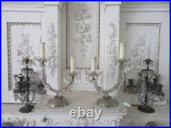 GORGEOUS Old Vintage PAIR Girandole TABLE LAMPS Chandelier Style Lights Crystals