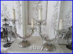 GORGEOUS Old Vintage PAIR Girandole TABLE LAMPS Chandelier Style Lights Crystals