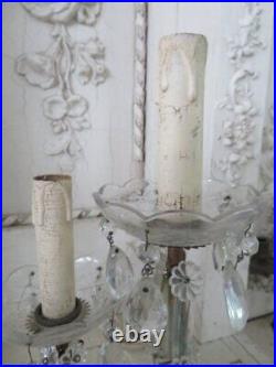 GORGEOUS Old Vintage PAIR Girandole TABLE LAMPS Chandelier Style Lights Crystals