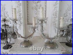 GORGEOUS Old Vintage PAIR Girandole TABLE LAMPS Chandelier Style Lights Crystals