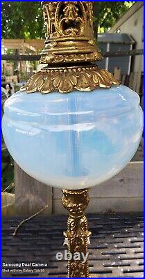 GORGEOUS Vintage Blue Opalescent Glass Brass Table Lamp