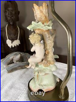 GORGEOUS Vintage Cherub Bird Table Lamp RARE Excellent shape Victorian WORKS
