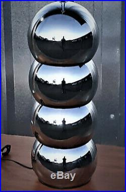George Kovacs 4 Stacked Chrome Balls Orbs Table Lamp 7 Diameter Vintage MCM