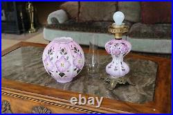 Gone With The Wind Vintage Hurricane Lamp Purple & Lavendar Floral Design