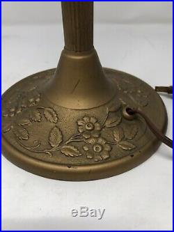 Good Quality Vtg Antique 4 Panel Curved Caramel Slag Glass Table Lamp C. 1911