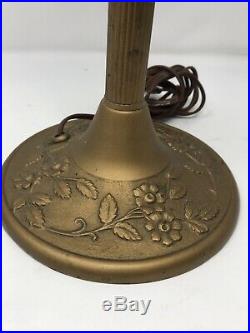 Good Quality Vtg Antique 4 Panel Curved Caramel Slag Glass Table Lamp C. 1911