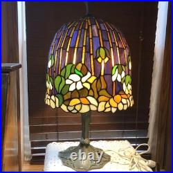Gorgeous Antique 24 Purple Gold Green 2 Bulb Stained Glass Large Table Lamp