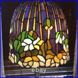 Gorgeous Antique 24 Purple Gold Green 2 Bulb Stained Glass Large Table Lamp