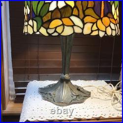 Gorgeous Antique 24 Purple Gold Green 2 Bulb Stained Glass Large Table Lamp