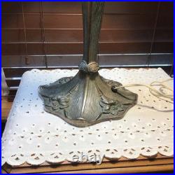 Gorgeous Antique 24 Purple Gold Green 2 Bulb Stained Glass Large Table Lamp