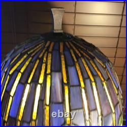 Gorgeous Antique 24 Purple Gold Green 2 Bulb Stained Glass Large Table Lamp