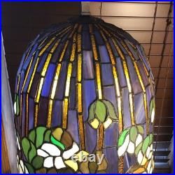 Gorgeous Antique 24 Purple Gold Green 2 Bulb Stained Glass Large Table Lamp