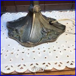 Gorgeous Antique 24 Purple Gold Green 2 Bulb Stained Glass Large Table Lamp