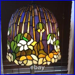 Gorgeous Antique 24 Purple Gold Green 2 Bulb Stained Glass Large Table Lamp