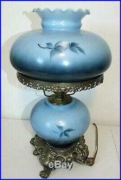 Gorgeous Blue Vintage Gone with the Wind Hurricane Lamp, 3-Way, Hand-Painted