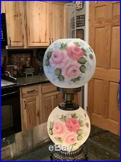 Gorgeous Vintage Hand Painted Gone With The Wind Globe Lamp With Rose Motif