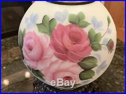 Gorgeous Vintage Hand Painted Gone With The Wind Globe Lamp With Rose Motif