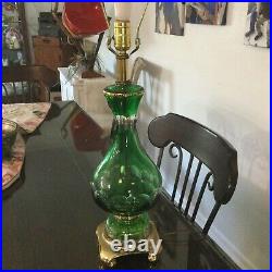 Gorgeous vintage green on clear BOHEMIAN GLASS table lamp