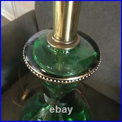 Gorgeous vintage green on clear BOHEMIAN GLASS table lamp