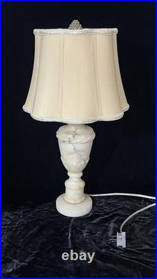 Gorgeous vintage hand carved alabaster boudoir/table/desk lamp withshade