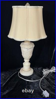 Gorgeous vintage hand carved alabaster boudoir/table/desk lamp withshade