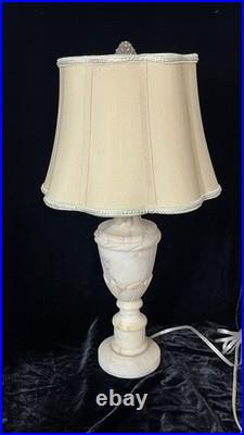 Gorgeous vintage hand carved alabaster boudoir/table/desk lamp withshade