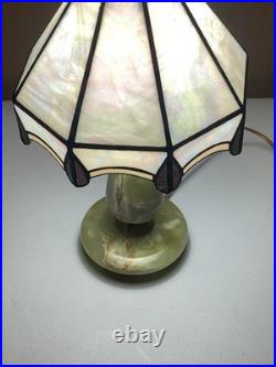 Green Onyx Round Table Lamp Vintage 16 Light & Shade