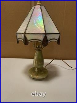 Green Onyx Round Table Lamp Vintage 16 Light & Shade