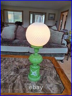 Green & White Toleware Floral 3-Way Vintage Table Lamp With Lower Night Light