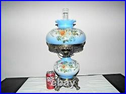 Gwtw A Vintage 3-way Fancy Blue Milk-glass Floral Display Table Hurricane Lamp