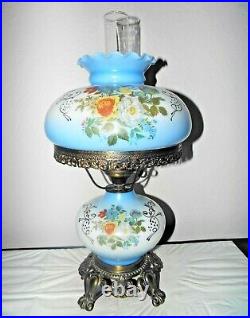 Gwtw A Vintage 3-way Fancy Blue Milk-glass Floral Display Table Hurricane Lamp