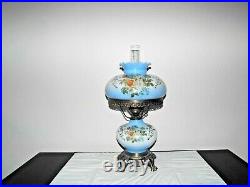 Gwtw A Vintage 3-way Fancy Blue Milk-glass Floral Display Table Hurricane Lamp