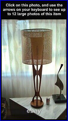HUGE MID-CENTURY DANISH MODERN Vintage Walnut Brass MCM TABLE LAMP Modeline Era