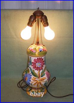 Hand Painted Antique Italian Ceramic Multicolor Table Lamp Double Bulb Light