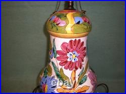 Hand Painted Antique Italian Ceramic Multicolor Table Lamp Double Bulb Light