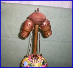 Hand Painted Antique Italian Ceramic Multicolor Table Lamp Double Bulb Light