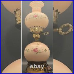 Hand Painted Double Ball Small Parlor/Boudoir 3-Way Electric Lamp c1960 USA 14t