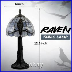 Handcrafted Stained Glass Raven Lamp Vintage Gothic Table Light for Home Decor