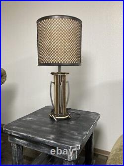 Handcrafted Wooden and metal table lamp. Vintage