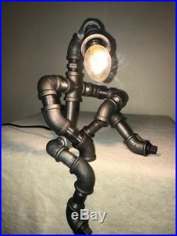Handmade Dimmable Table Lamp from Vintage Industrial Steampunk Steel Pipe