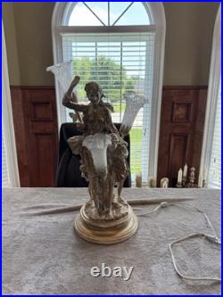Heavy French Vintage Figural Table Lamp with Glass Tulip Shades Romantic Style