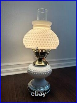 Hobnail White Milk Glass Hurricane Table Lamps Electric Key Turn Vintage