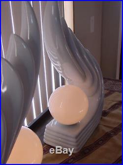 Hollywood Regency Lamp Pair Sculpture Ceramic Wave Vintage Revival Lamps MCM