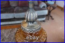 Hollywood Regency MCM Amber 3 Way Ornate Filigree Vintage Table Lamp
